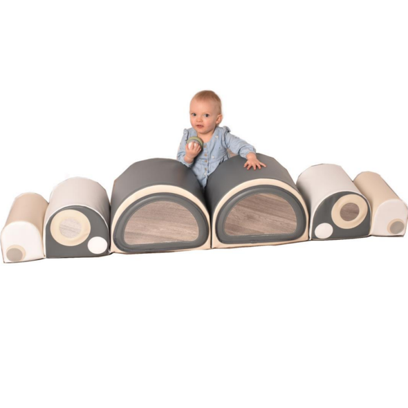 Soft Play Caterpillar Mirror Bumps Grey & White Soft Play Caterpillar Mirror Bumps Grey & White | Sensory Floor Play | www.ee-supplies.co.uk