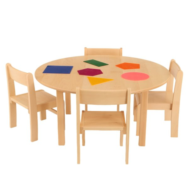 Solid Beech Circular Table D100 x H40cm & 4 x Beech Stacking Chairs H21cm