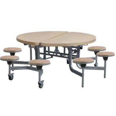Primo Mobile Folding School Dining Table 8 Seat Round - Moderno Oak - D152cm 8 Seat Primo Round Mobile Folding School Dining Table - Moderno Oak - D1520mm| www.ee-supplies.co.uk
