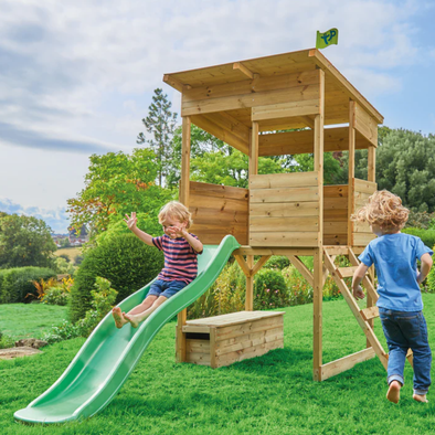 Treetops Wooden Tower Playhouse + Toy Box + Slide - FSC® Certified Treetops Wooden Tower Playhouse + Toy Box + Slide - FSC® Certified|  www.ee-supplies.co.uk