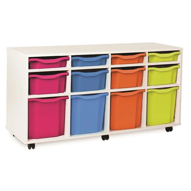 White Mobile Tray Storage Unit 12 x Mixed Trays White 12 Tray Storage Units | School Tray Storage | www.ee-supplies.co.uk