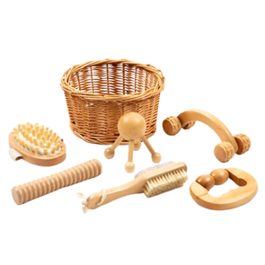 Wooden Massage Set & Basket - 8 Piece Kit Wooden Massage Set and Natural Sensory Basket 8 Piece Kit | www.ee-supplies.co.uk