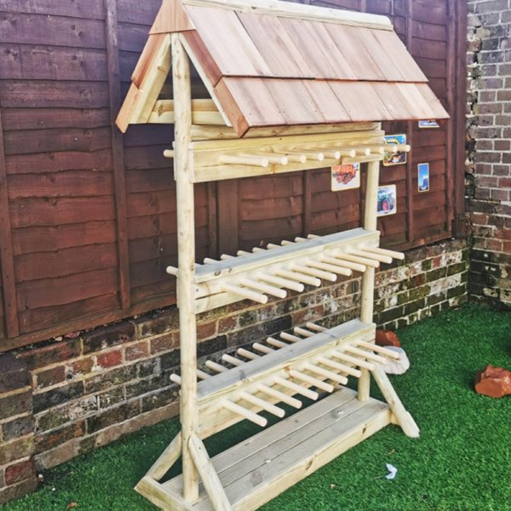 Pallet Welly Rack Wooden Welly Rack + Roof - Holds 30 Pairs | Educational Equipment Supplies