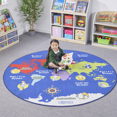 World Map Carpet Round D2000mm World Map Rug - Round D2000mm | www.ee-supplies.co.uk