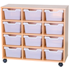 Mobile Triple Bay Cubby Tray Unit - 12 Deep Trays 800mm High - Educational Equipment Supplies