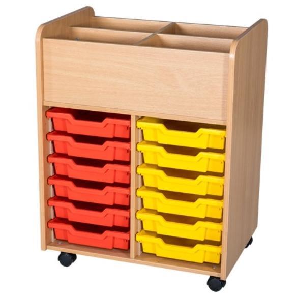 4 Bay 12 Tray Tall Mobile Book Trolley