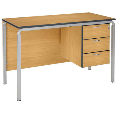Crush Bent Teachers Desk - PU Edge - 3 Drawer Pedestal - Educational Equipment Supplies