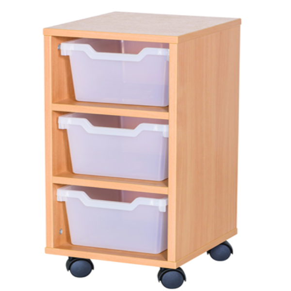 Mobile Single Bay Cubby Tray Unit - 3 Deep Trays 650mm High