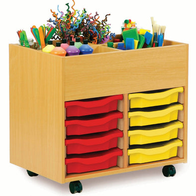 Mobile 4 Bay Art Tray Store + 8 Shallow Trays 4 Bay Kinderbox with 8 Shallow Trays | School Tray Storage | www.ee-supplies.co.uk
