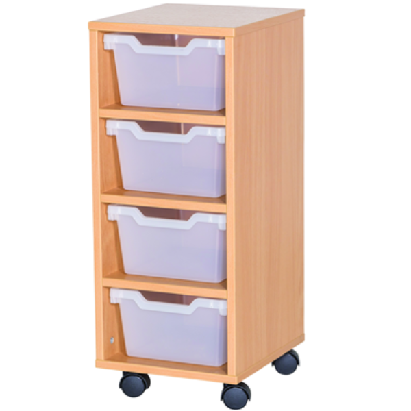 Mobile Single Bay Cubby Tray Unit - 4 Deep Trays 800mm High