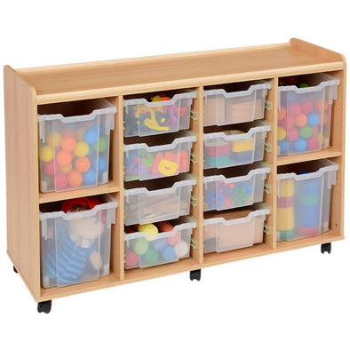 Mobile Safe & Sturdy Tray Unit - 4 Jumbo Clear 8 Deep Trays - Educational Equipment Supplies