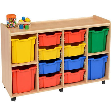 Mobile Safe & Sturdy Tray Unit - 4 Jumbo Coloured 8 Deep Trays - Educational Equipment Supplies