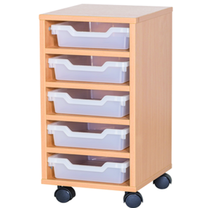 Mobile Single Bay Cubby Tray Unit - 5 Shallow Trays 650mm High - Educational Equipment Supplies