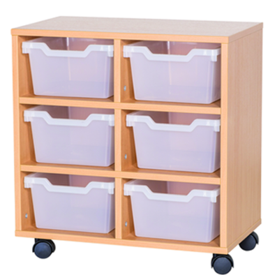 Mobile Double Bay Cubby Tray Unit - 6 Deep Trays 650mm High - Educational Equipment Supplies