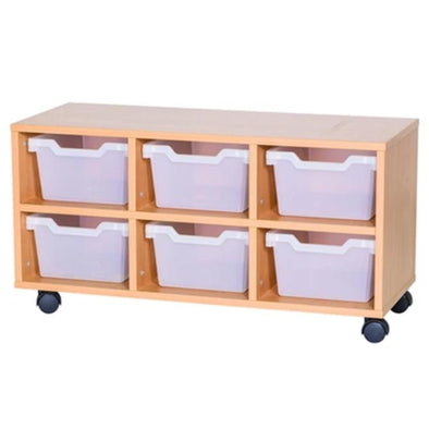 Mobile Triple Bay Cubby Tray Unit - 6 Deep Trays 460mm High - Educational Equipment Supplies