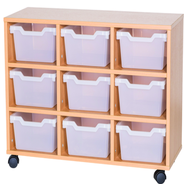 Mobile Triple Bay Cubby Tray Unit - 9 Deep Trays 650mm High - Educational Equipment Supplies