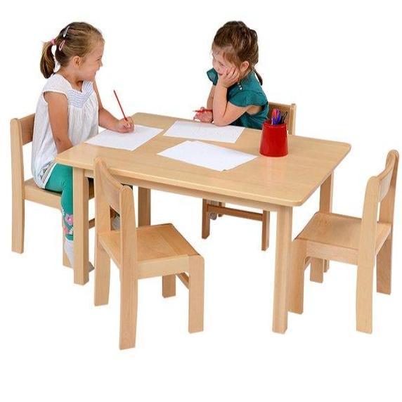 Beech Veneer Rectangular Table W960 x D690 x H465mm + 4 x Chairs H26cm