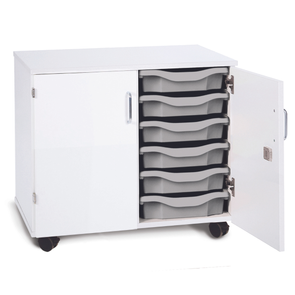 Premium 12 Shallow Tray Unit - White Cupboard- Mobile & Static Premium Cupboard Tray Storage | Grey White Cupboards | www.ee-supplies.co.uk