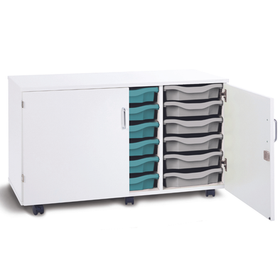Premium 18 Shallow Tray Unit - White Cupboard- Mobile & Static Premium Cupboard Tray Storage | Grey White Cupboards | www.ee-supplies.co.uk