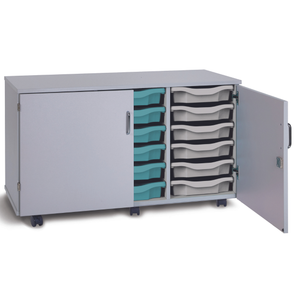 Premium 18 Shallow Tray Unit - Grey Cupboard- Mobile & Static Premium Cupboard Tray Storage | Grey White Cupboards | www.ee-supplies.co.uk