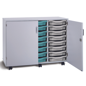 Premium 24 Shallow Tray Unit - Grey Cupboard- Mobile & Static Premium Cupboard Tray Storage | Grey White Cupboards | www.ee-supplies.co.uk