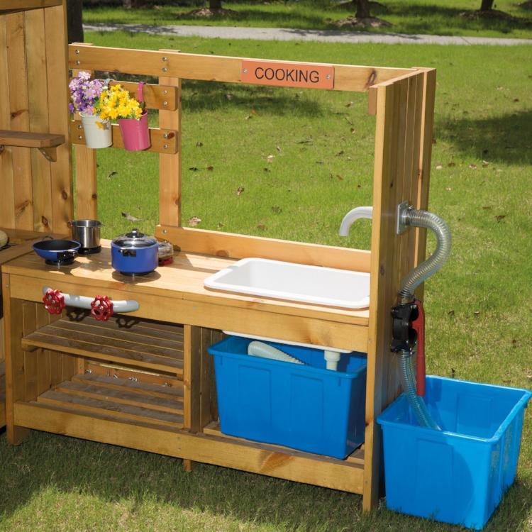 Childrens Outdoor Wooden Kitchen With Pump Educational Equipment Supplies