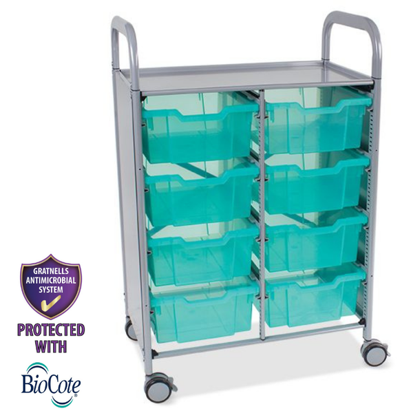 Callero® Gratnells Antimicrobial Double Trolley - 8 x Deep Trays
