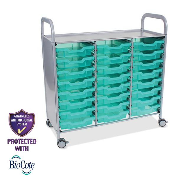 Callero® Gratnells Antimicrobial  Treble Trolley - 24 x Shallow F1 Trays
