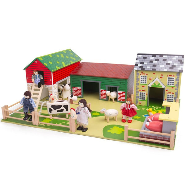 Oldfield Wooden Play Farm + Dolls & Animals