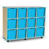 Coloured Edge Wooden Mobile Tray Storage - 12 Tray Jumbo Unit - W135 x D45 x H106cm Coloured Edge Tray Storage  | 12 Jumbo Tray Store | www.ee-supplies.co.uk
