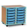 Coloured Edge Wooden Mobile Tray Storage - 12 Tray Unit - W70 x D45 x H61cm Coloured Edge Tray Storage  | 6 Tray Store | www.ee-supplies.co.uk