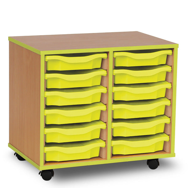 Coloured Edge Wooden Mobile Tray Storage  x 12 Trays