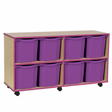 Coloured Edge Wooden Mobile Tray Storage - 8 Jumbo Tray Unit - W135 x D45 x H73cm Coloured Edge Tray Storage - 8 Jumbo Tray Unit  | 8 Jumbo Tray Store | www.ee-supplies.co.uk