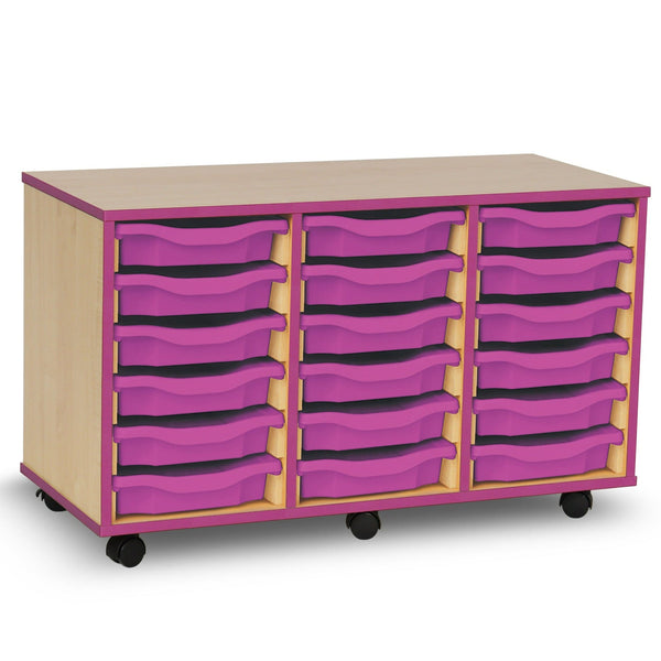 Coloured Edge Wooden Mobile Tray Storage x 18 Trays