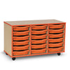 Coloured Edge Wooden Mobile Tray Storage - 18 Tray Unit - W103 x D45 x H61cm Coloured Edge Wooden Mobile Tray Storage - 18 Tray Unit - W103 x D45 x H61cm | 18 Tray Store | www.ee-supplies.co.uk