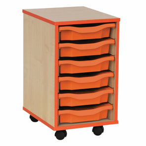 Coloured Edge Wooden Mobile Tray Storage - 6 Tray Unit - W36 x D45 x H61cm Coloured Edge Wooden Tray Storage - 6 Tray Unit - W36 x D45 x H61cm | 6 Tray Store | www.ee-supplies.co.uk