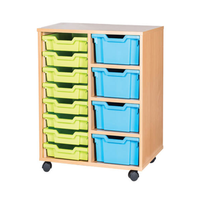 Double Column 8 Shallow & 4 Deep Tray Mobile Storage Unit - Educational Equipment Supplies
