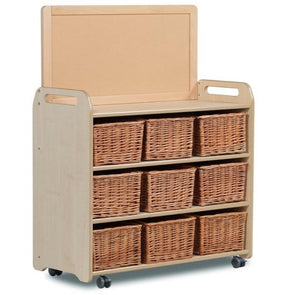 Playsacpes Mobile Extra Tall Storage Unit & Display Panel - 9 x Wicker Trays - Educational Equipment Supplies