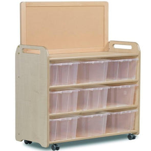 Playsacpes Mobile Extra Tall Storage Unit & Display Panel - 9 x Plastic Trays - Educational Equipment Supplies