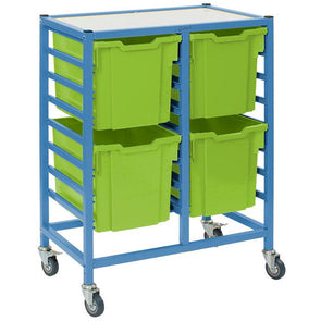 Gratnells 4 Jumbo Trays Double Width Trolley - Powder Blue Frame - Educational Equipment Supplies