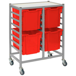Gratnells 4 Jumbo Trays Double Width Trolley - Silver Frame - Educational Equipment Supplies