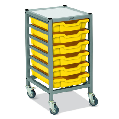 Gratnells 6 Shallow Tray Single Width Trolley - Silver Frame - Educational Equipment Supplies
