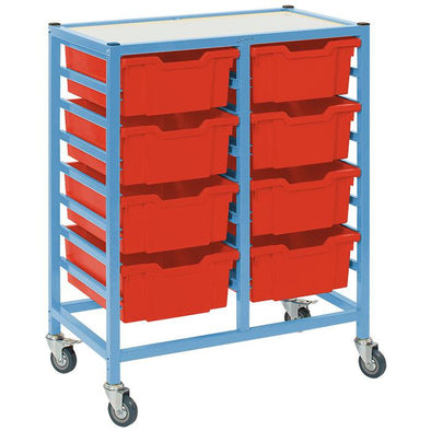 Gratnells 8 Deep Tray Double Width Trolley - Powder Blue Frame - Educational Equipment Supplies