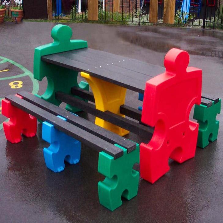 Outdoor Plastic Jigsaw Table & Bench Set | Outdoor Seating | www.ee ...