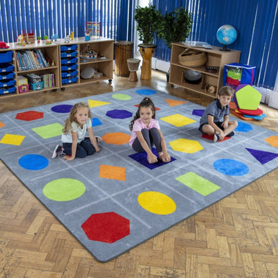 Geometric Shapes Carpet W3000 x D3000mm Kinder™Geometric Shapes Carpet 3 x 3 Metre | Numeracy Carpets & Rugs | www.ee-supplies.co.uk
