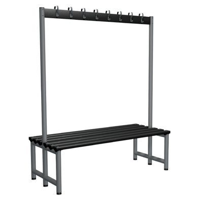 Probe - Double Bench With Coat Hooks - Black Polymer Slates Probe Cloakroom | Wood & Metal Cloakroom | www.ee-supplies.co.uk