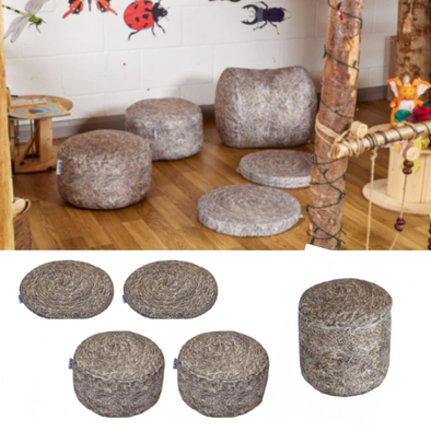 Hay Soft Seating Bundle Log Seat Pads With Bag x 10 | Nature Bean Bags | www.ee-supplies.co.uk