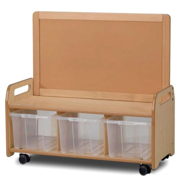 Playscapes Mobile Low Level Storage Unit & Cork Panel - 3 x Clear Trays