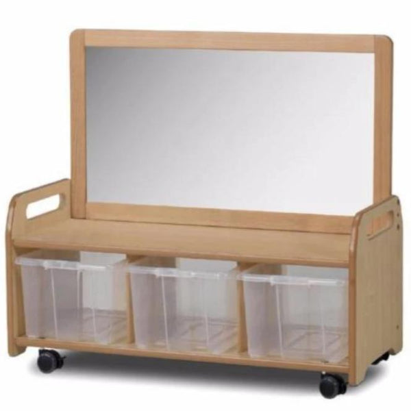 Playscapes Mobile Low Level Storage Unit & Mirror Panel - 3 x Clear Trays