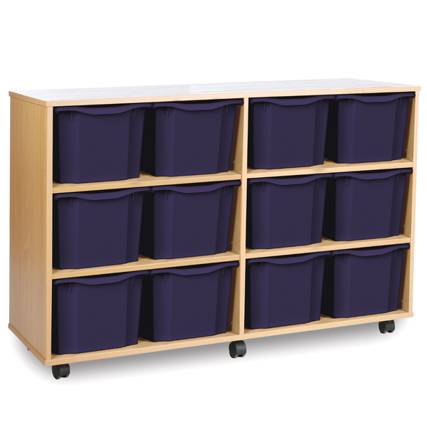 Triple Tray Wooden Mobile Storage Unit 12 x Trays